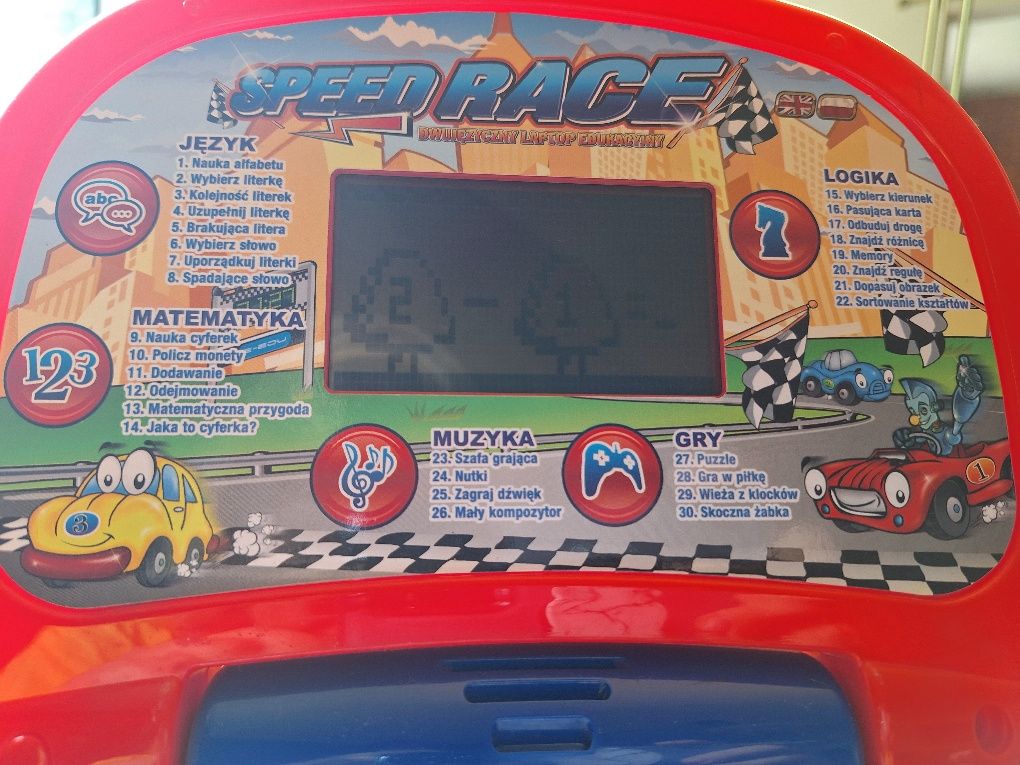 Dwujęzyczny laptop edukacyjny Speed Race polsko-angielski 30 gier