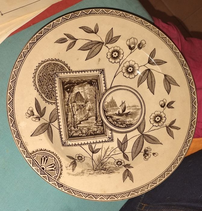 Prato sopa de transferência marrom vitoriano ~ PERAK ~ 1885