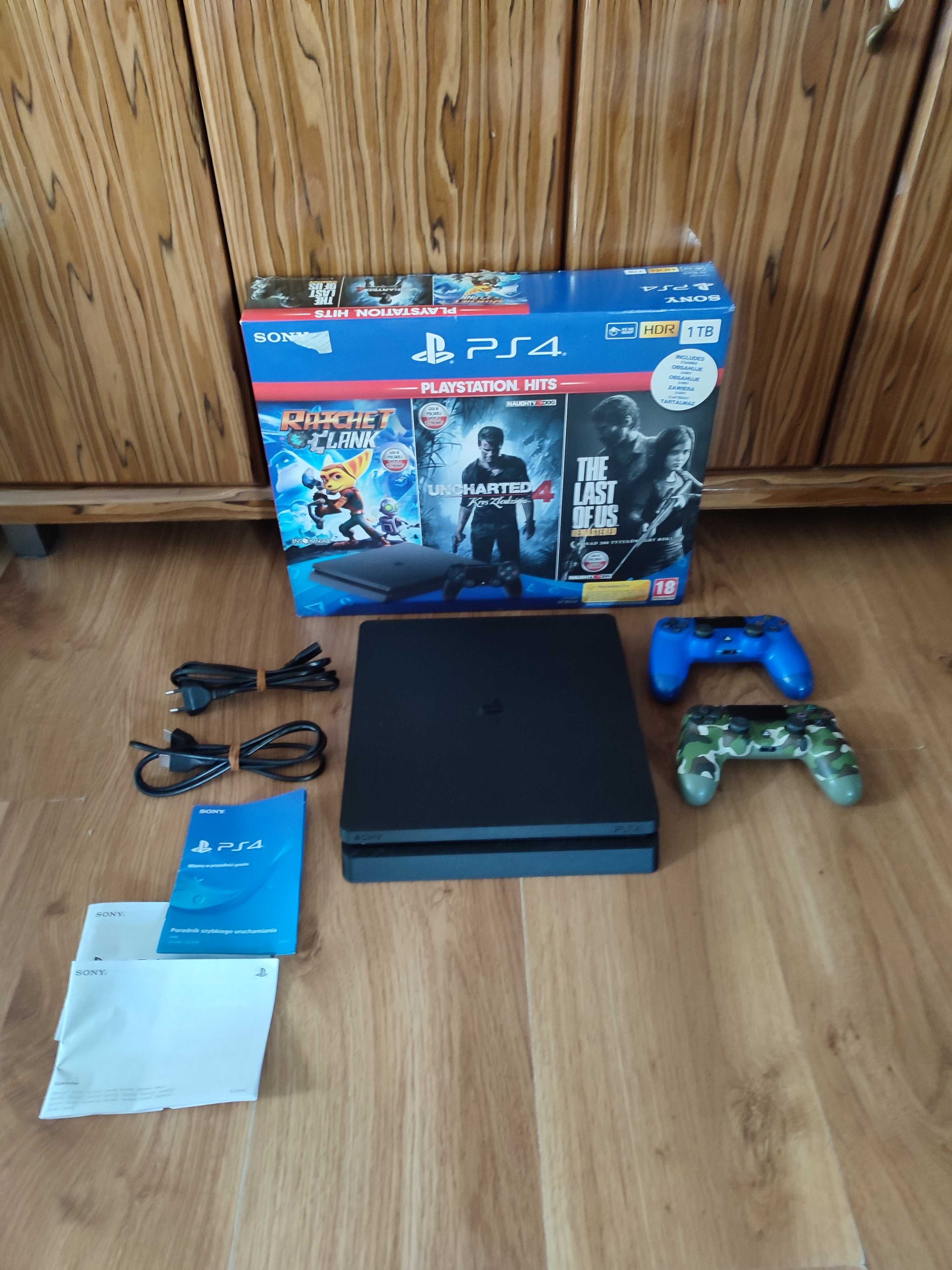 [PS4] Konsola PlayStation 4 Slim 1TB + 2 Pady, Oryginalne pudełko