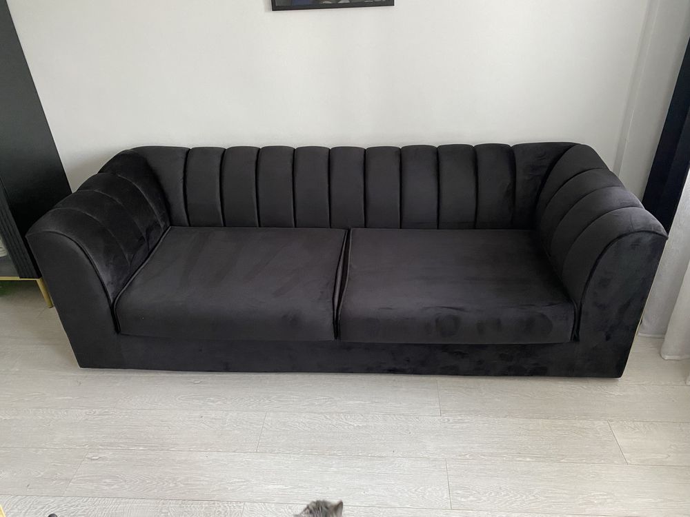 Sofa 3 os Czarna welurowa