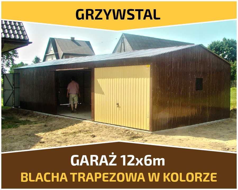 Garaż blaszany dwuspadowy 12x5m blacha w kolorze RAL mocna konstrukcja