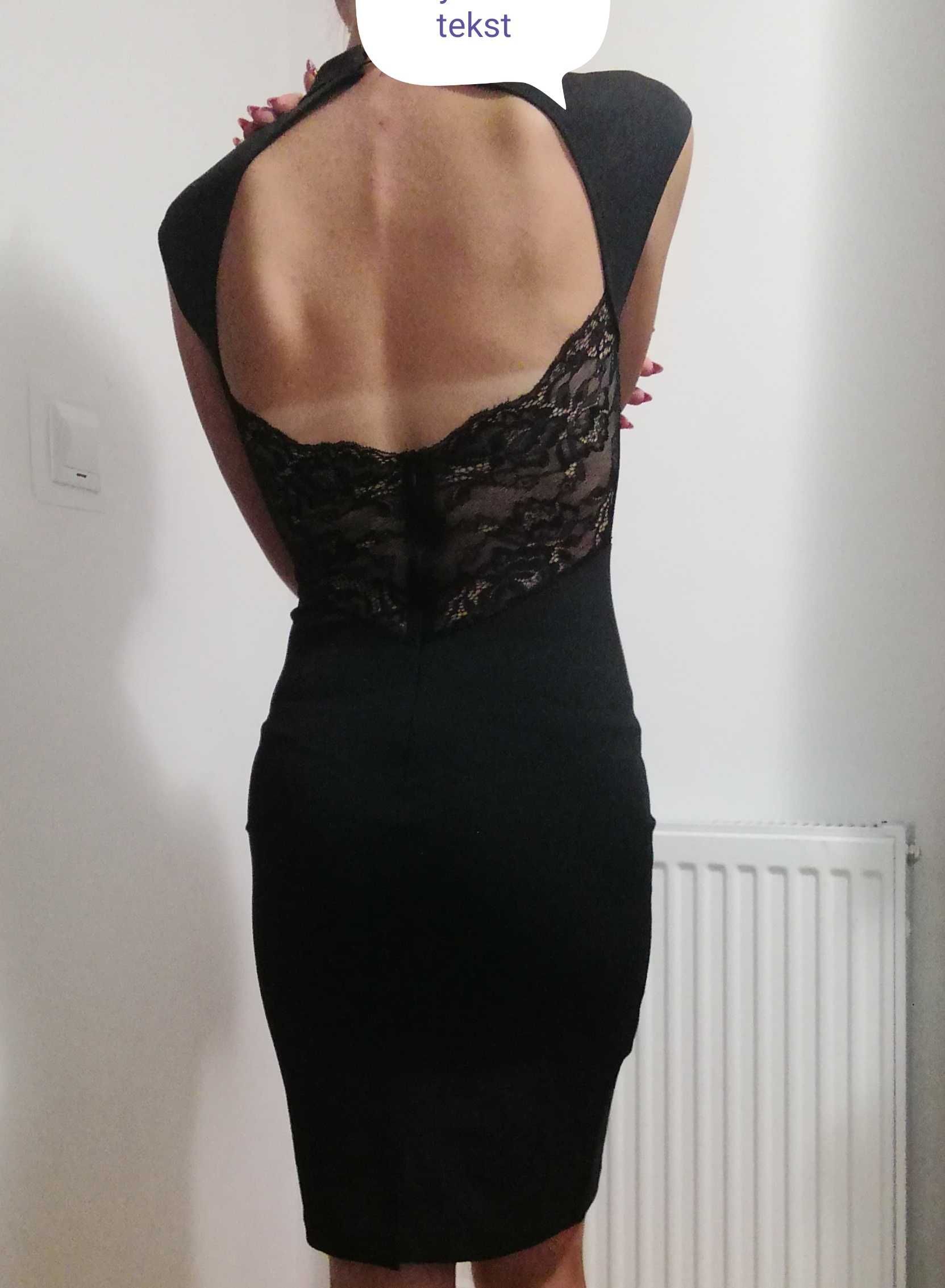 Nowa elegancka sukienka z odkrytymi plecami koronką 34 xs