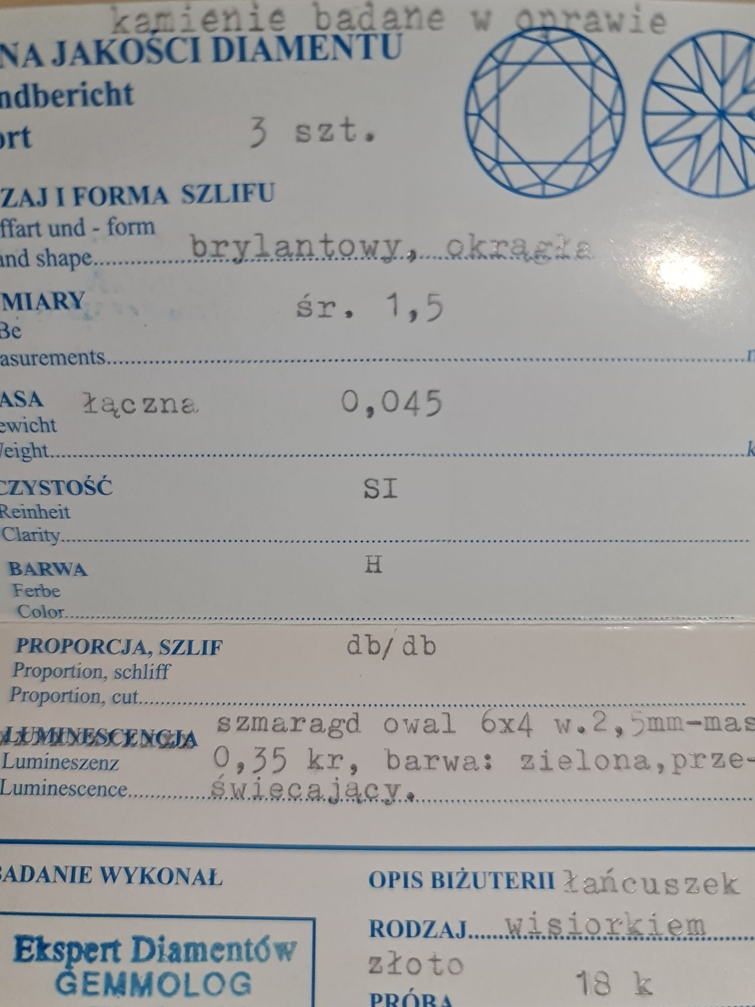 Zloty łańcuszek z wisiorkiem ze szmaragdem