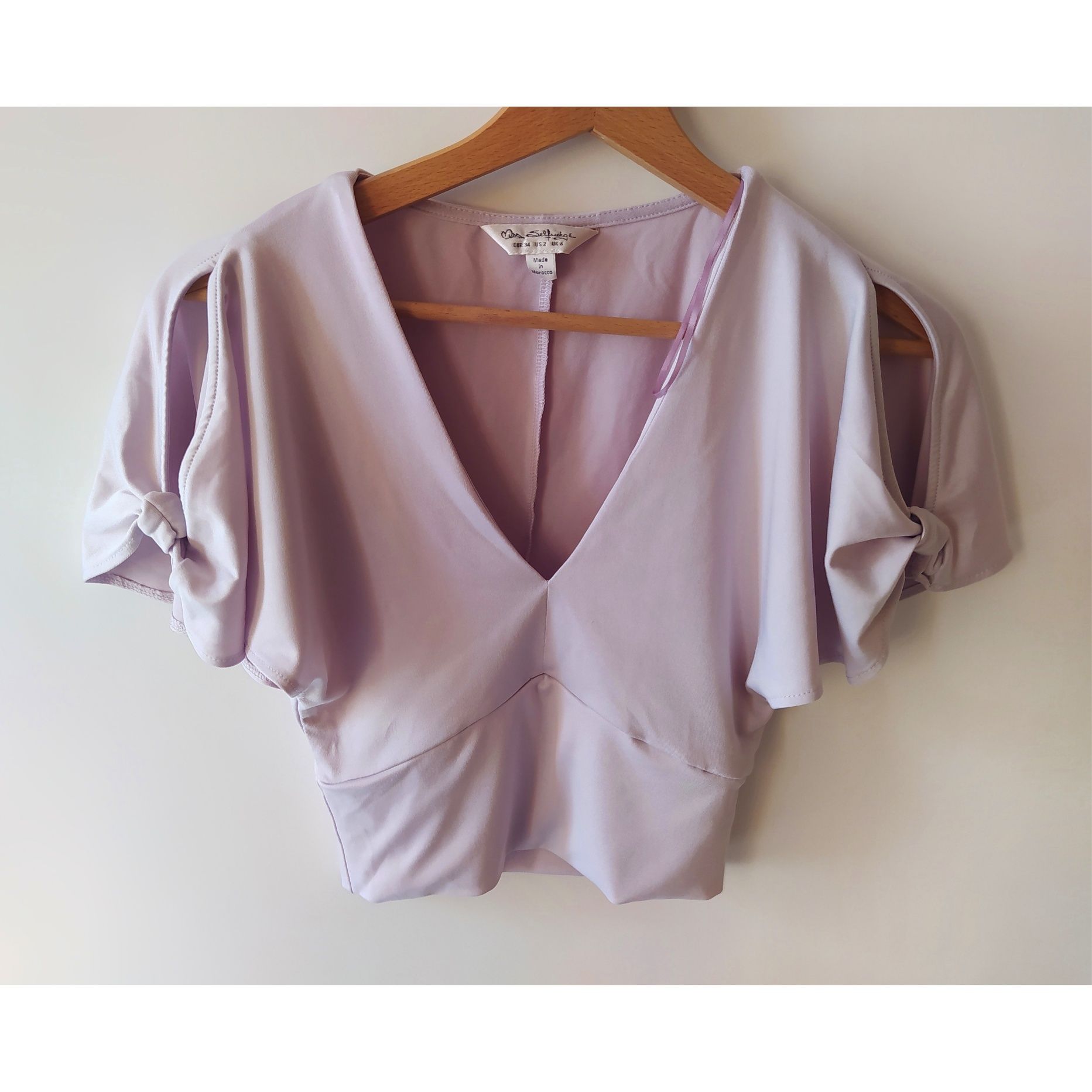 Liliowy crop top z dekoltem V Miss Selfridge XXS 32 XS 34