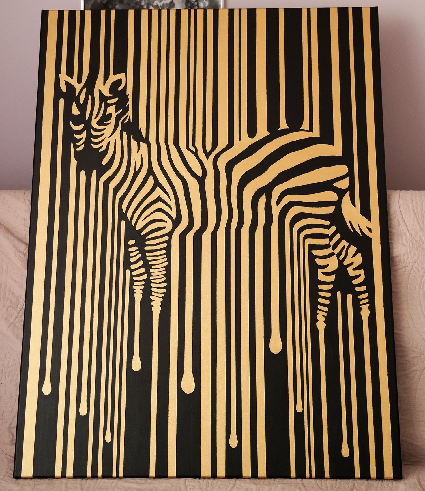 Obraz handmade złoto czarny zebra 120x90 cm