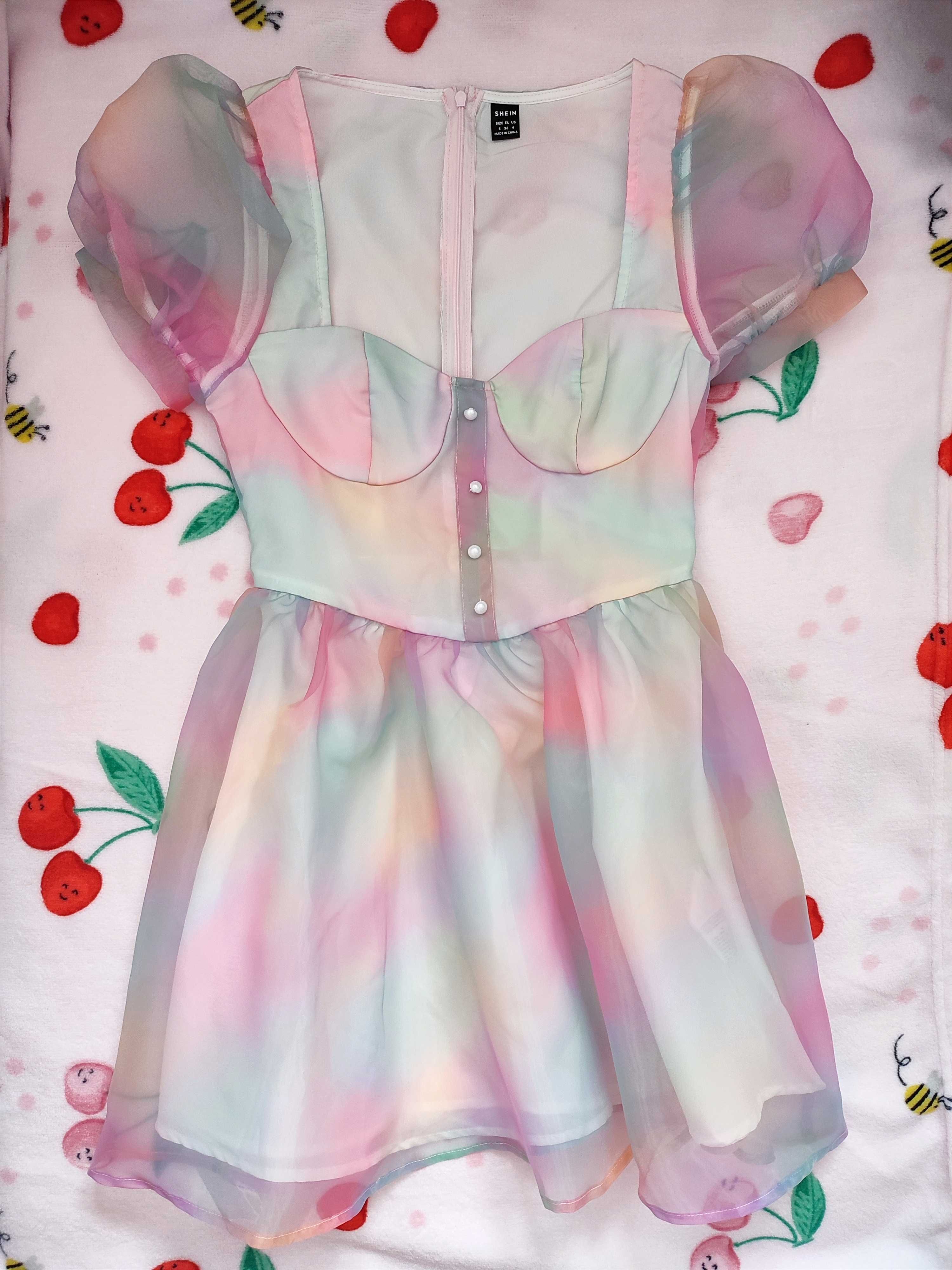 SheIn sukienka tęczowa S kawaii japan lolita coquette