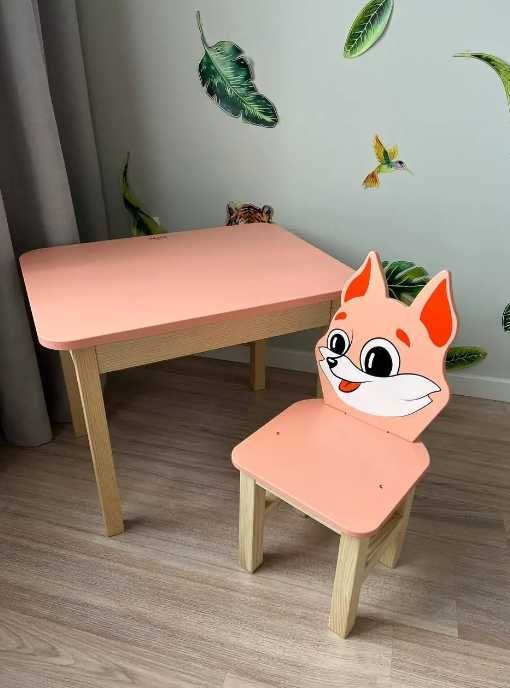 Детский столик и стульчик розовый лисичка ( рост 100-115см )