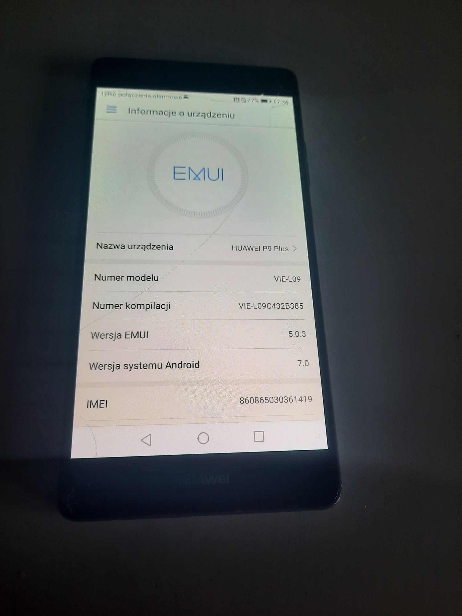 Sprzedam Huawei p9 plus. RAM 4GB.ROM 64GB. Pęknięty dotyk ale telefon