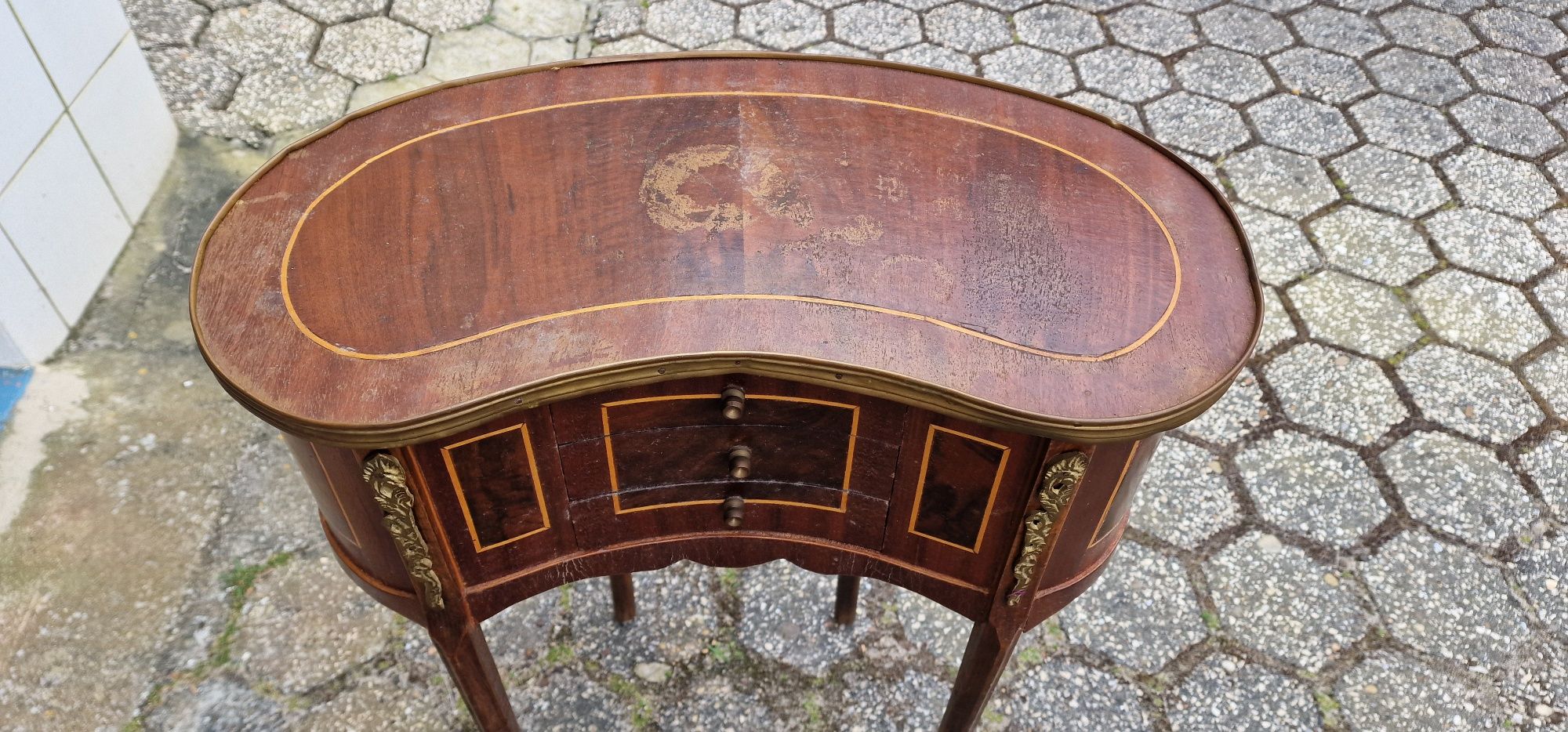 Vintage French Kidney Shaped Bedside Cabinet Louis XVI Style