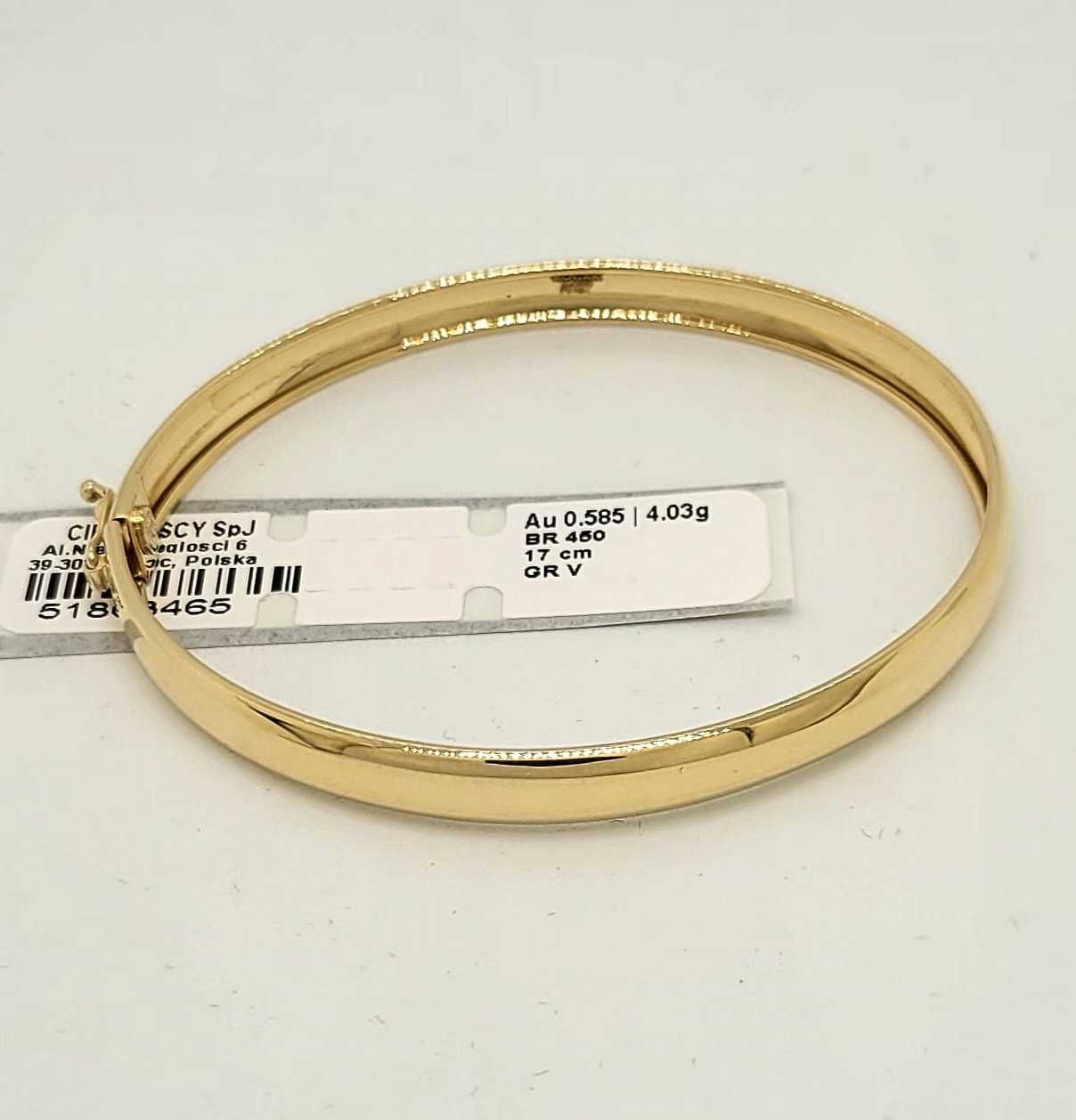 Złota sztywna bransoletka 585/14k waga 4,03g/dł.17cm