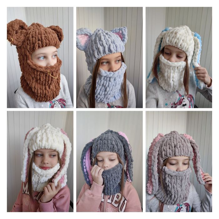 Балаклава плюшева з вушками дитяча /доросла