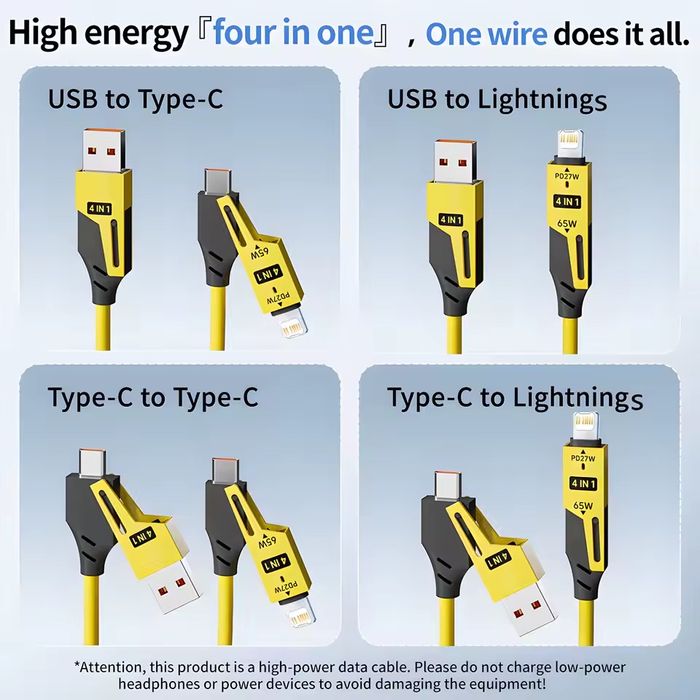 Кабель 4в1 (Type-C + iOS + MicroUSB) | Швидка зарядка 65W