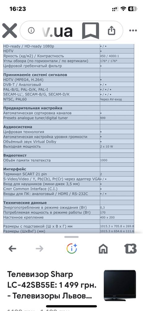 Продам телевизор шарп  sharp,42 диагональ отличное рабочее состояние.