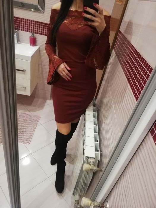 Nowa czerwona sukienka hiszpanka święta świąteczna 36 s koronka koronk