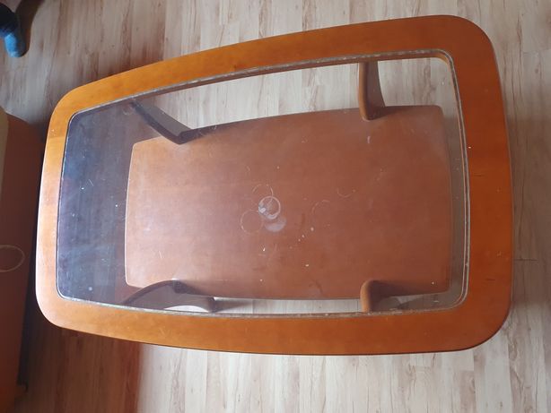 Stolik kawowy/ława drewniana ze szklanym blatem