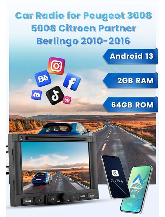 Radio samochodowe HIkity Wi-Fi Android 13 Peugeot 3008/5008  Berlingo