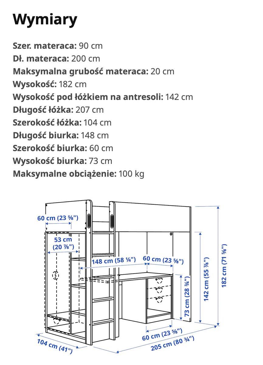 Meble ikea, łóżko Ikea, biurko Ikea, słupki Ikea