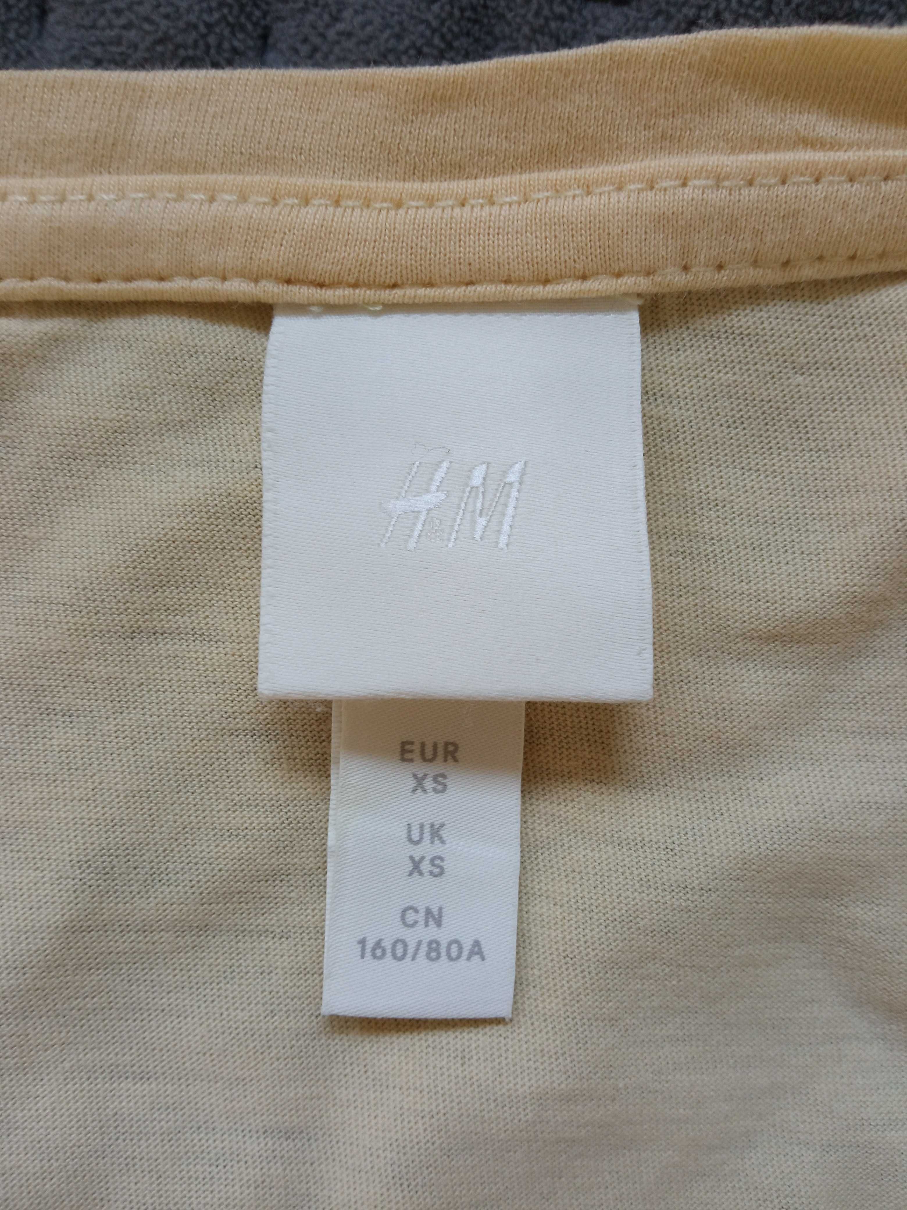 Żółty T-shirt z wiązaniem H&M rozm.XS