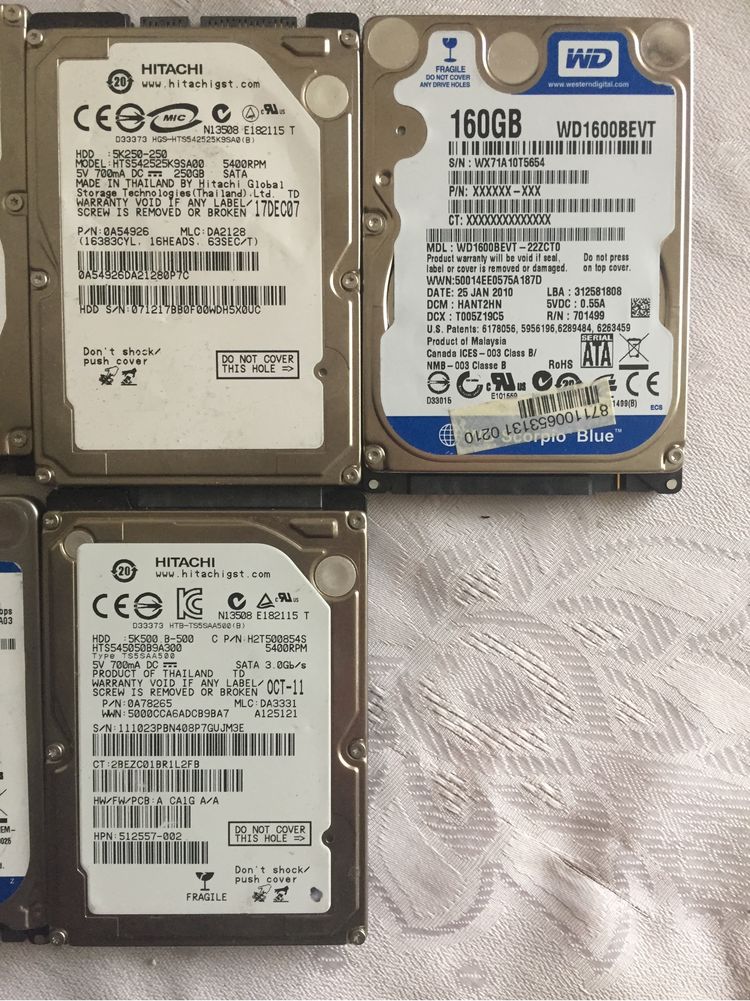 HDD (WD)(TOSHIBA)(Seagate) 1Tb, 500gb, 250gb, 160gb