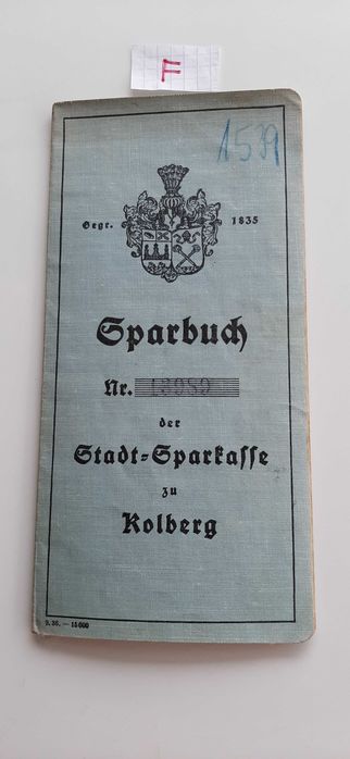 Germany KOLBERG Książeczka Oszczędnościowa rok 1938 pismo gotyk- RARE