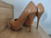 Szpilki platformy buty na wysokim obcasie nude 38 Nowe 13 cm camel