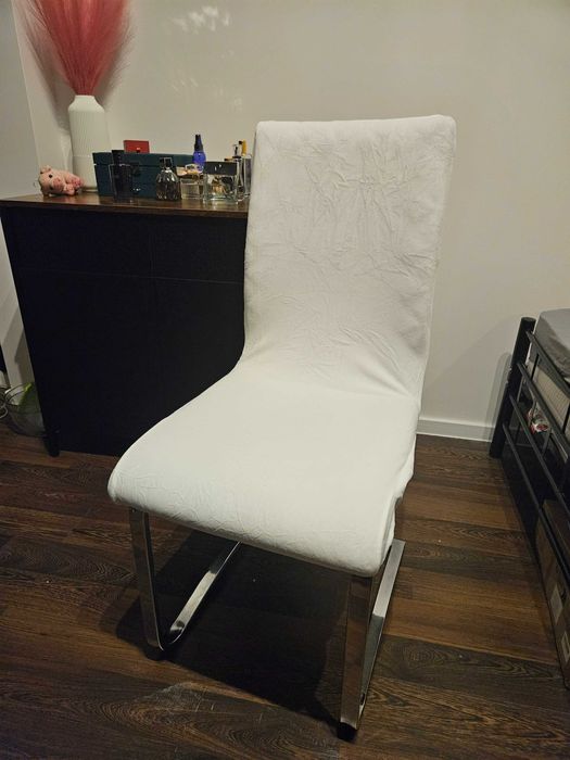 Pokrowce na krzesła miękkie welurowe białe 4 sztuki komplet