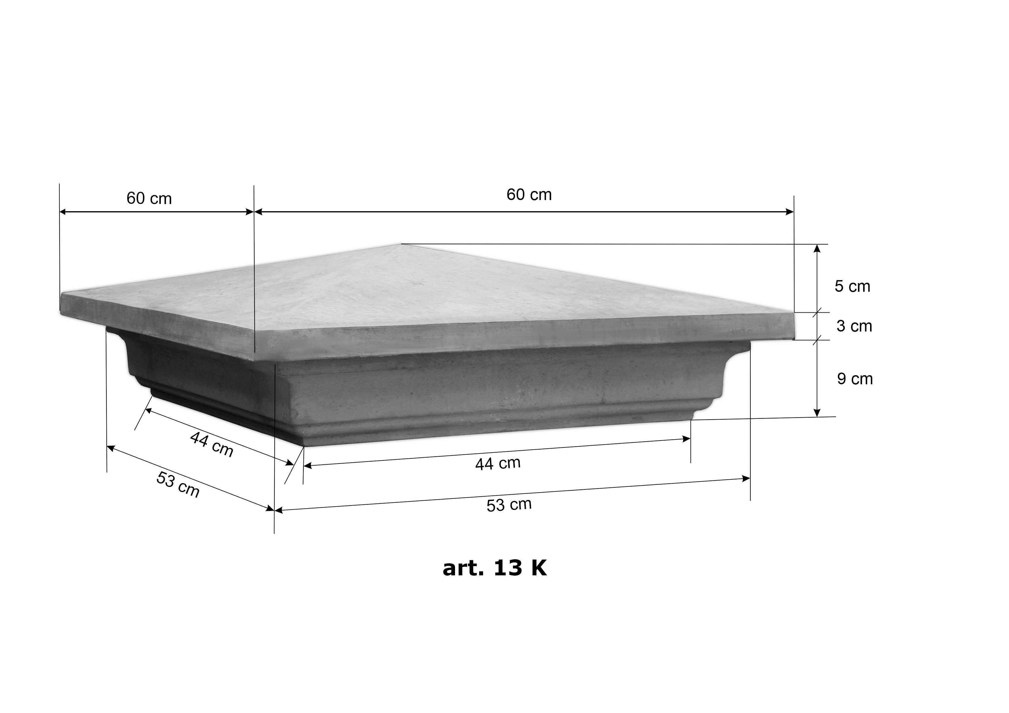 Daszek betonowy z podstawą na słupek 44 x 44 cm (13K)