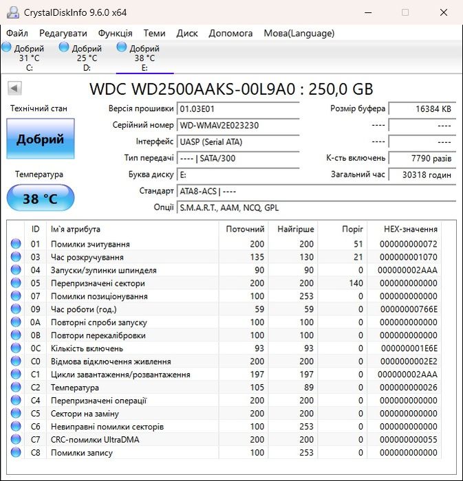 Жорсткий диск HDD WD 250 Gb SATA II