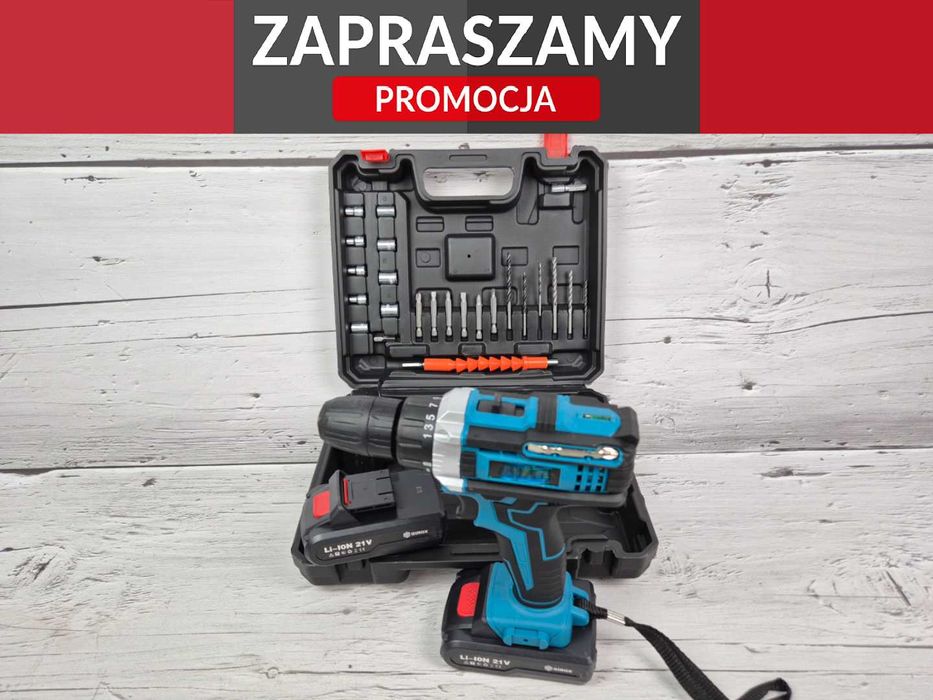 Promocja! Nowa Mocna Wiertarko-Wkrętarka Akumulatorowa Udarowa 2xAku