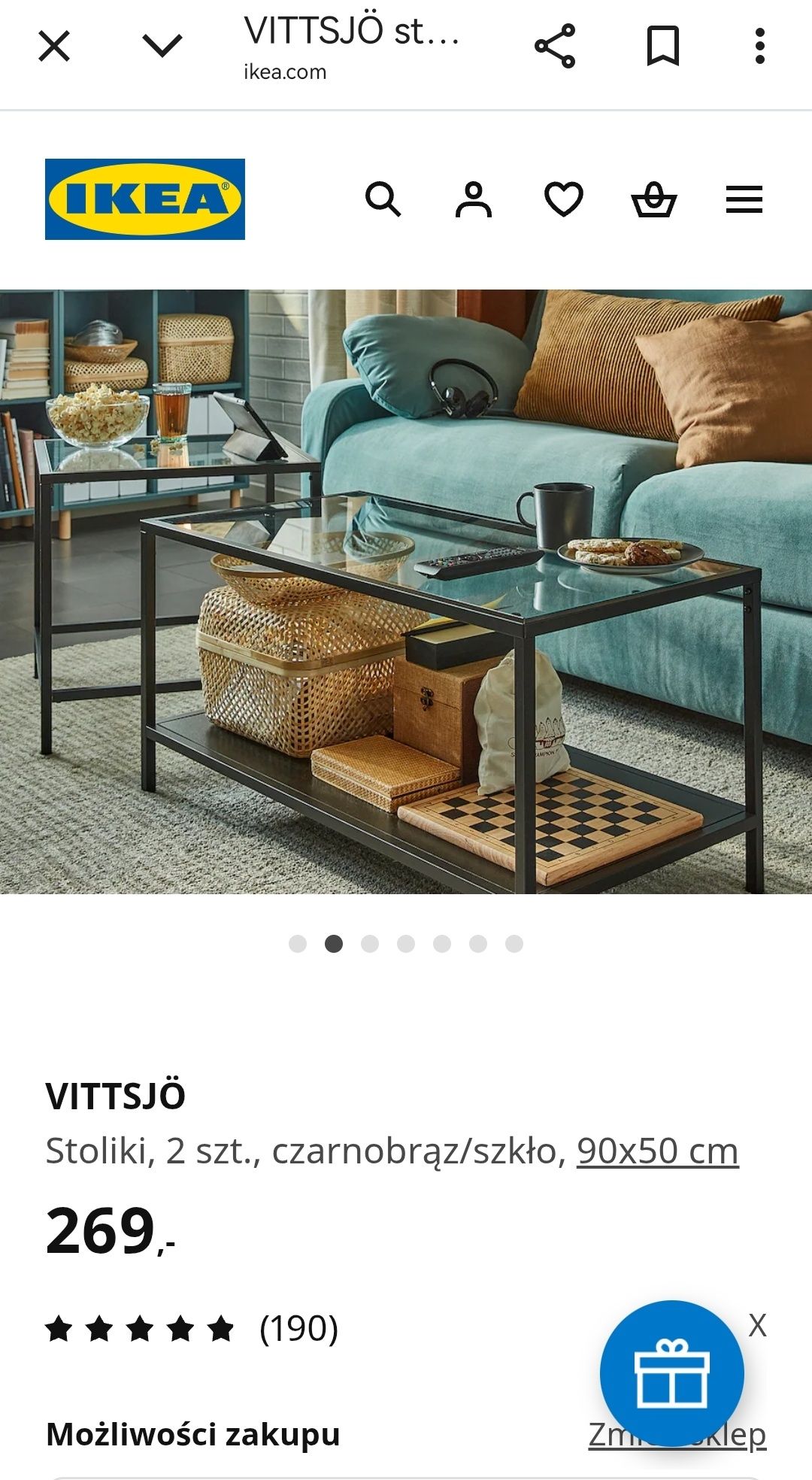 IKEA VITTSJÖ stolik 2 szt. czarny szklany