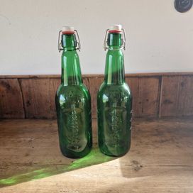 Dwie ogromne butelki zielone szklo grolsch dekor design 38cm