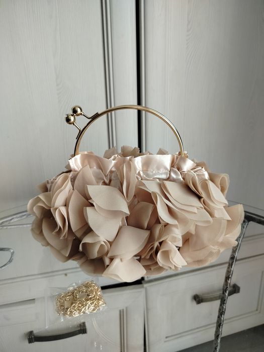 Cudna nude beżowa torebka kopertówka wizytowa ślub wesele chrzciny bal