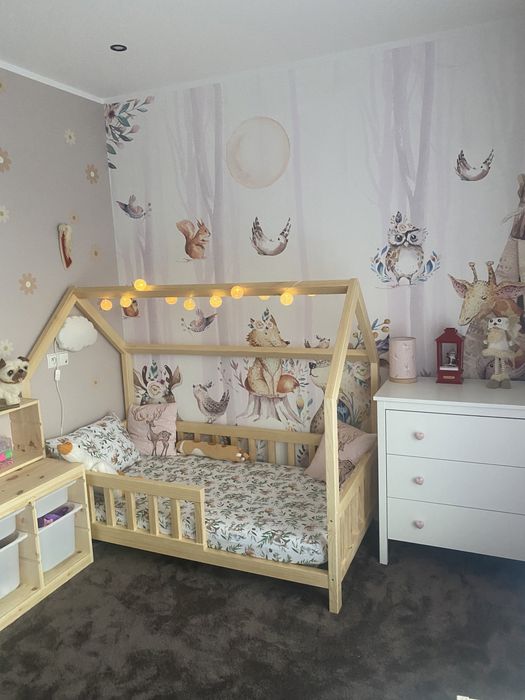 Łóżko drewniane, styl skandynawski, 180 na 90, domek,