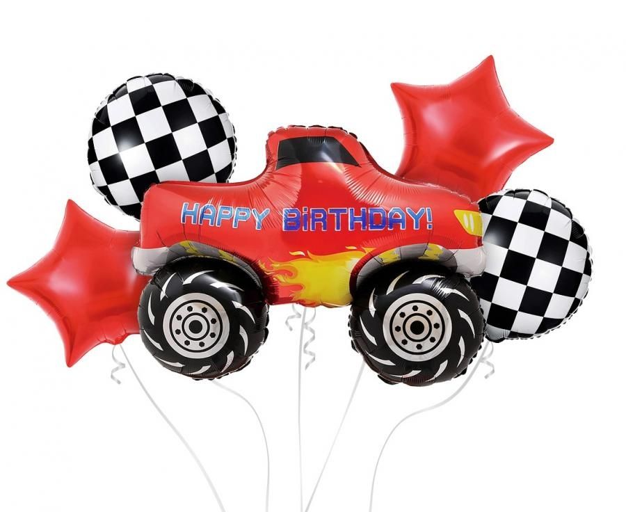 Balony foliowe - zestaw samochód Monster Truck, Happy Birthday, 5 szt.