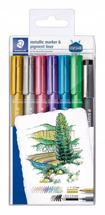 Markery metaliczne Staedtler 6 + liner. Staedtler. Nowy Produkt