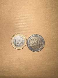 Moeda de 1 e 2 € Grécia de 2002 raras com impressão S na estrela