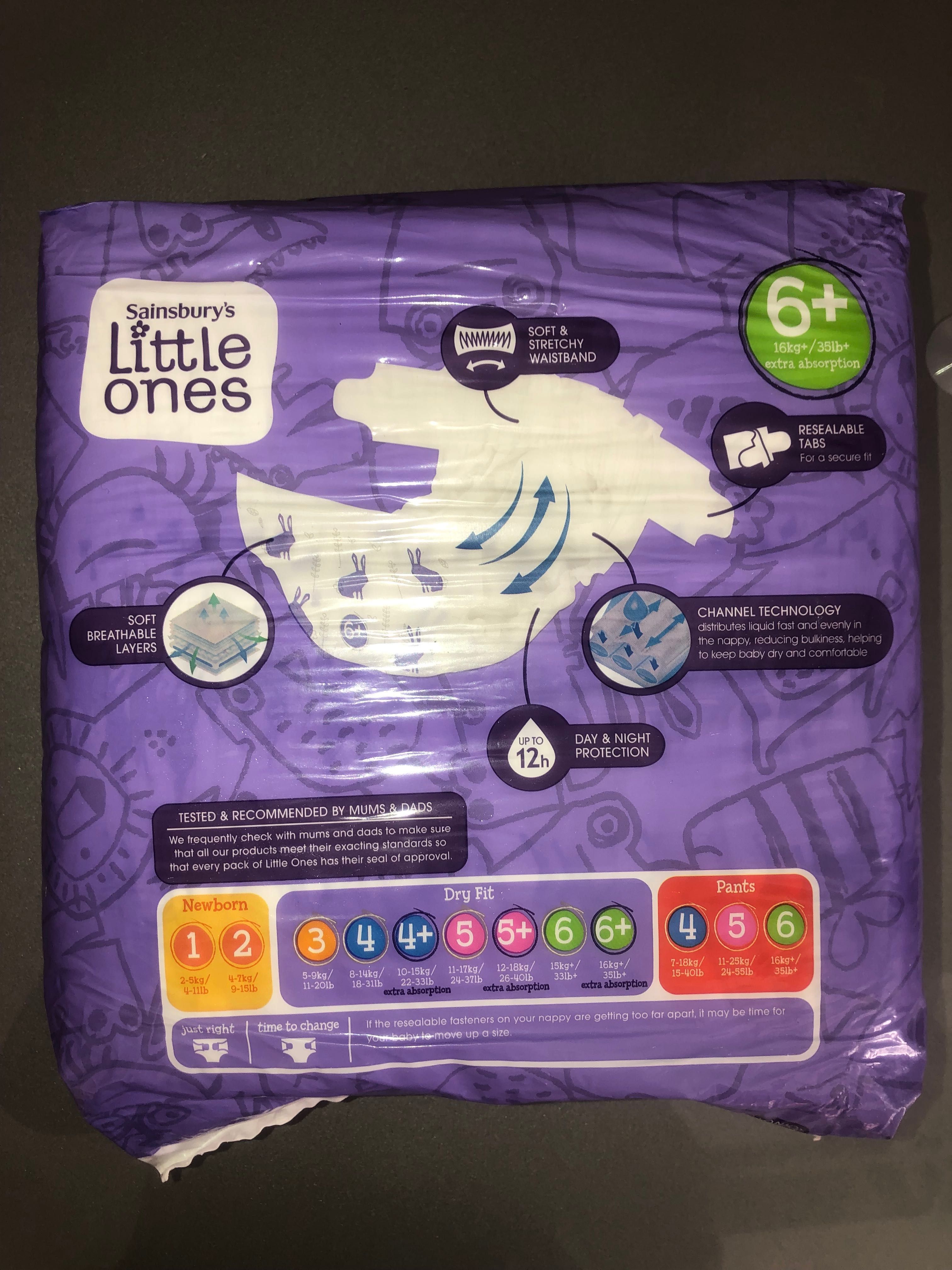 памперси подгузники sainsbury's little ones dry fit size 6+