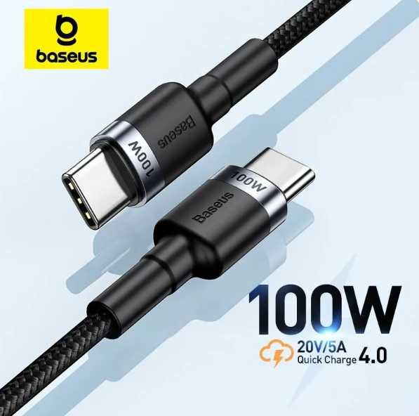 Кабель Baseus USB Type-C-USB C, 100 Вт/5А, шнур для швидкої зарядки.