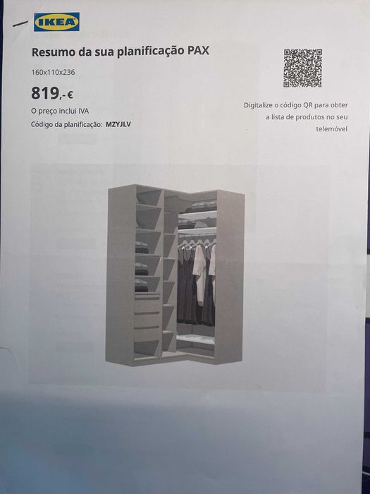 Roupeiro IKEA PAX 160x110x236 – Como Novo