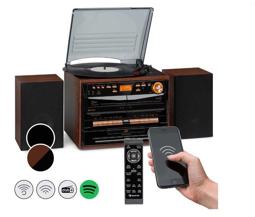 Wieża stereo z gramofonem CD kasety  BT FM/DAB+ USB Auna 388-DAB+