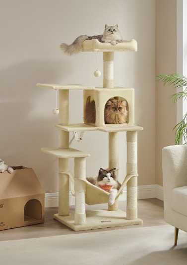 Drapak dla kota XXL wysoki STABILNY wieża domek hamak legowisko beżowy