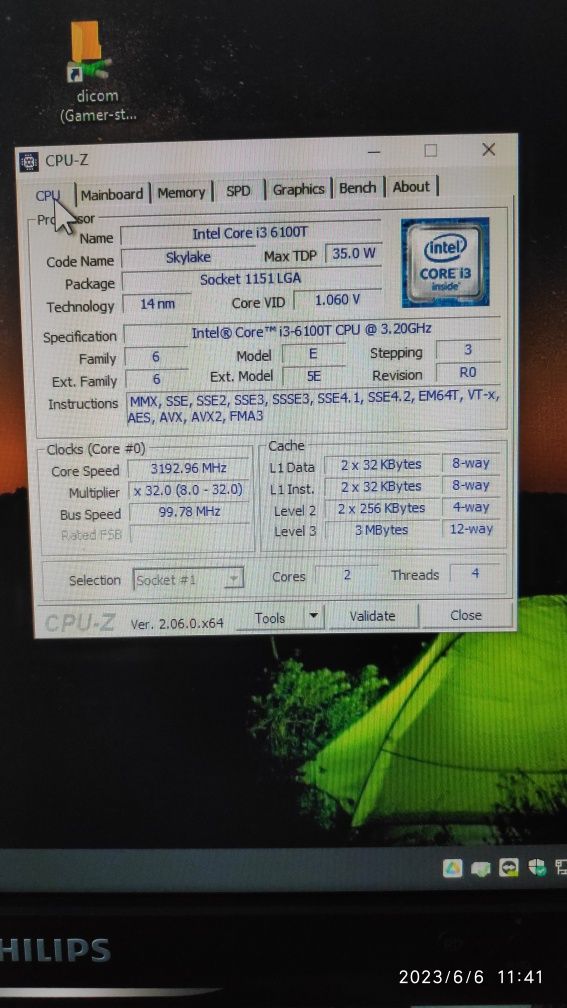 Процесор Intel® Core™ i3-6100T, тактова частота 3,20 ГГц