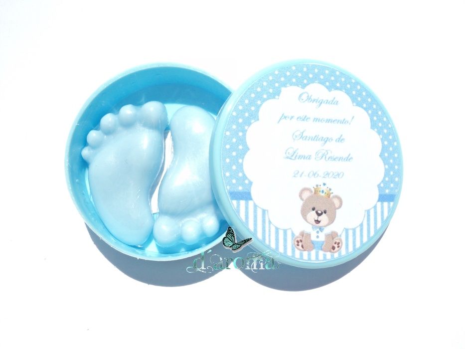 Lembranças batizado/chá de bebé – sabonete pezinhos em latinha