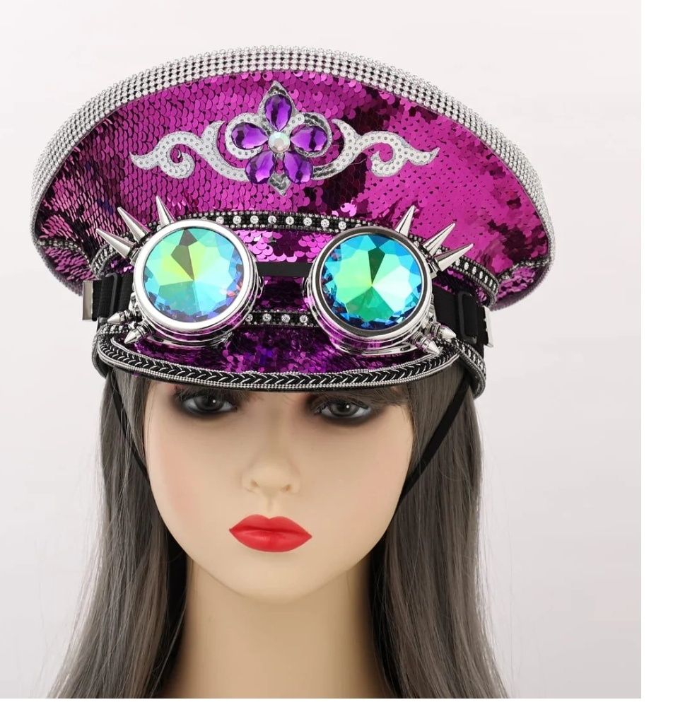 niseks Cekiny Wojskowe kapelusze kapitańskie z goglami Steampunk Top H