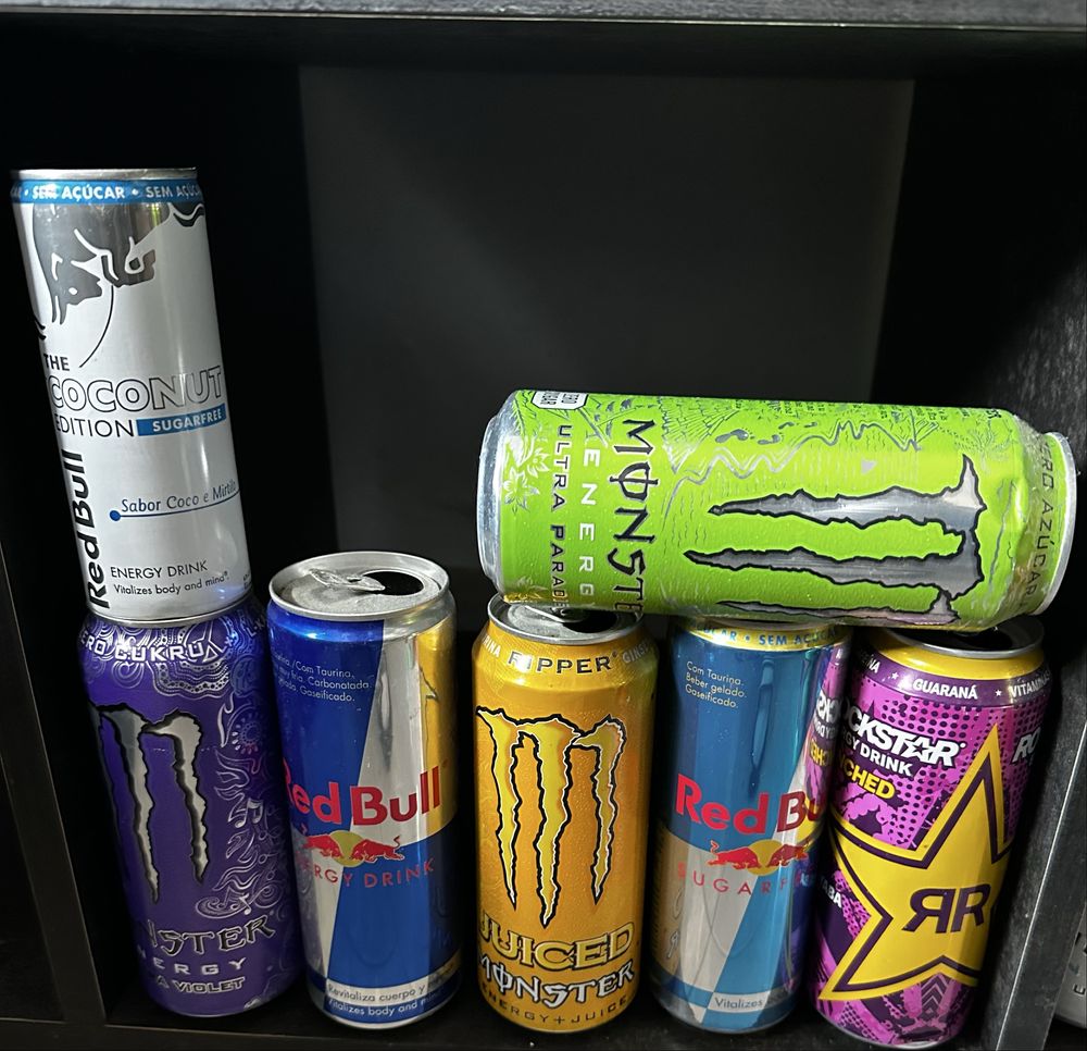 colecao bebidas energeticas, monster, redbull e rockstar