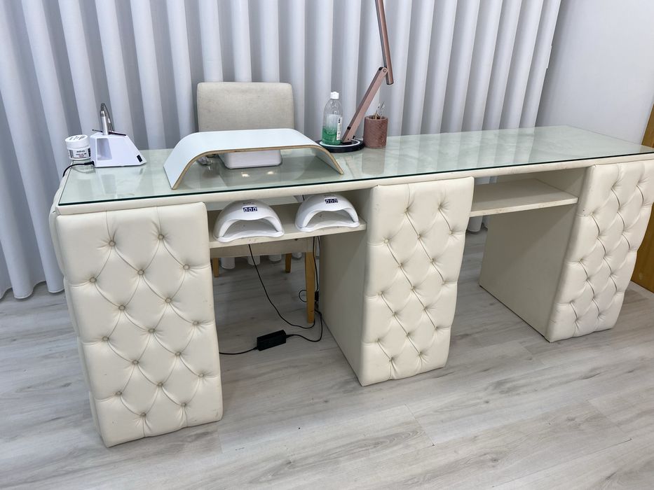 Mesa manicure dupla com vidro temperado