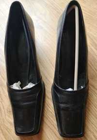 Czarne skórzane buty damskie na wiosnę, rozmiar 38