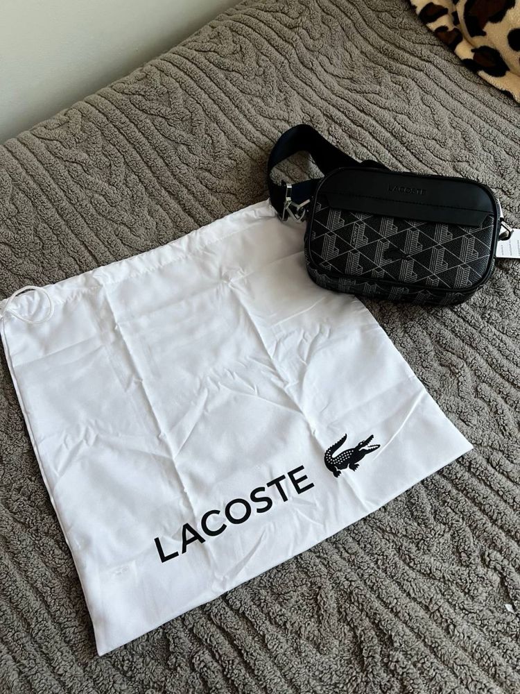 ОРИГІНАЛ Lacoste bag monogram Сумка Лакоста монограм чоловіча чорна