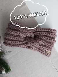 Opaska headband handmade ręcznie robiona 100% wełna brąz glina