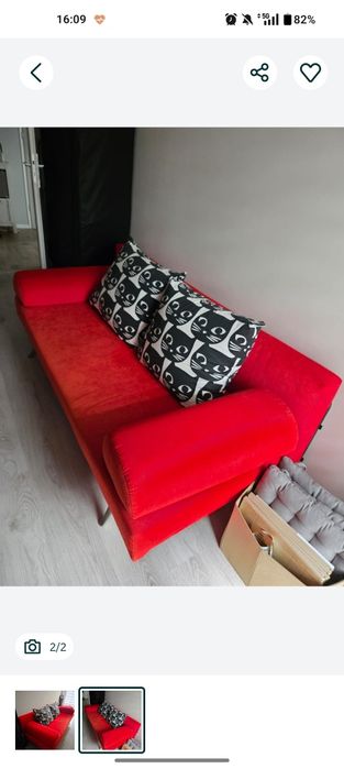 Czerwona kanapa sofa wersalka rozkładana z szufladą – stan b. dobr